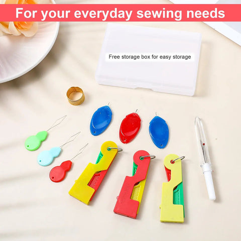 10 Pack Automatic Needle Threader Set Easy No Fuss Needle Threading Tool for Sewing and Embroidery Plastic Threaders for Seniors and Visually Impaired Colorful Mix of Green Yellow Red with storage box