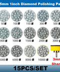 Mini Diamond Polishing Pad Set 1 Inch With 14 Grits From 50 To 10000 Water Sanding Discs And 3Mm Shank Hook And Loop Backing