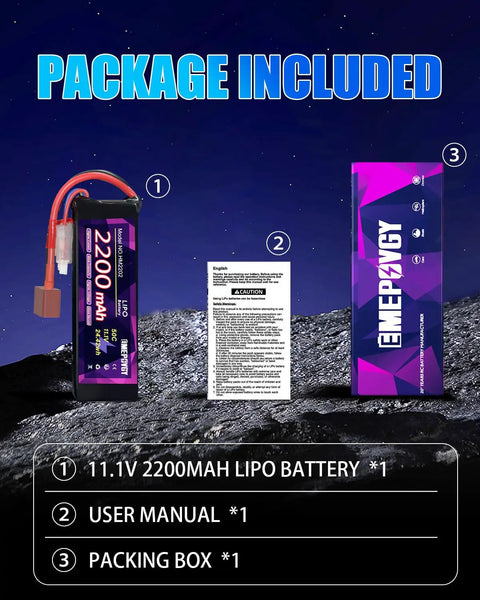 11.1V 3S 2200mAh 50C LiPo Battery Pack With T Plug For FPV Drones Quadcopters RC Airplanes JST XHR Charge Plug and packaging