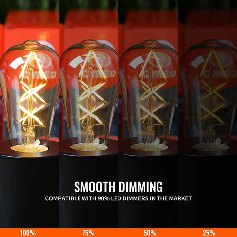 Vintage Edison LED Bulbs 60W Equivalent E26 Base 2700K Soft White Dimmable Amber Glass ST64 Six Pack 6W Energy Saving Lighting