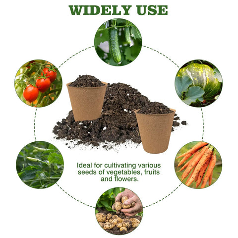 Image of 40 Pcs 3.15 Inch Eco Friendly Biodegradable Peat Pots Seedling Starters Kit With 10 Labels featuring peat pots and vegetables.