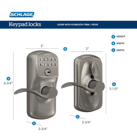 Side and front view of Plymouth Keypad Lock With Lever Handle Electronic Keyless Door Entry Flex Lock Auto Lock Option Matte Black No Key Needed