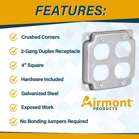 Two-gang duplex receptacle cover from All In One 4x4 Metal Outlet Box Kit With Two Tamper Resistant 20 Amp Duplex Receptacles
