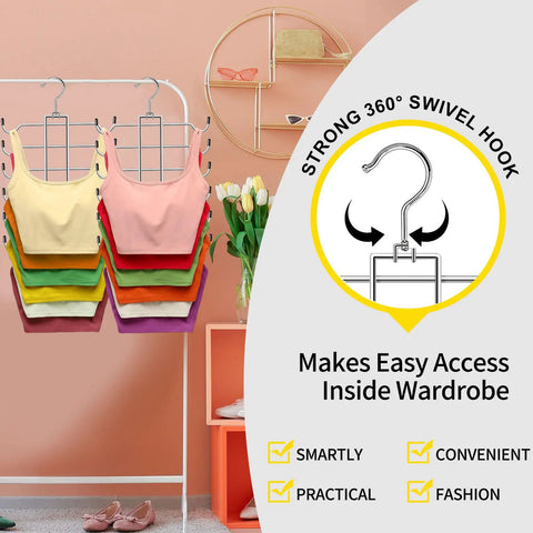 Metal Tank Top Hangers 2 Pack Swivel Closet Organizer Vertical Bra Camisole Rack displaying colorful tank tops on strong hook.
