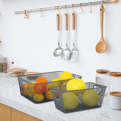 Six Pack Wire Storage Baskets Set, Durable Metal Mesh Organizers In Gray For Kitchen, Laundry, Garage, Fridge And Bath