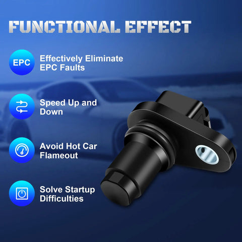 Set Of 2 Camshaft Position Sensor 23731JA11A For Nissan Infiniti 2007 To 2022 Easy Install OE Grade Replacement Sensor For Altima Maxima Murano Rogue GTR Pathfinder 350Z Sentra 2.5L 3.5L Engines, black sensor on blue background