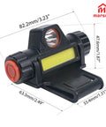 Dual Headlamp Welding Helmet Light With Hood Mount and USB Rechargeable LED Dimmable 300 Lumen Headlamp dimensions shown