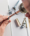 Top Shelf Cam Locks For Furniture 20 Pack Easy Fix Hardware Compatible With Ikea Eccentric Wheels And Heavy Duty Nuts Bolts, installation close-up.
