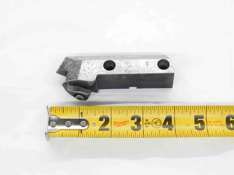 Modified Lathe Turning Tool Holder One Inch Shank Three Point Eight Eight Five Inches Long shown with measuring tape for size reference.
