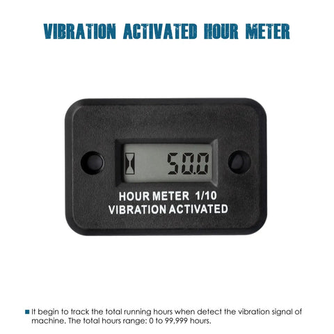 Vibration Activated Digital Hour Meter For Small Engines No Wiring Hassle Just Cut Induction Coil To Start Timing Automatically Works With Gas Diesel AC DC And Battery Powered Equipment, black