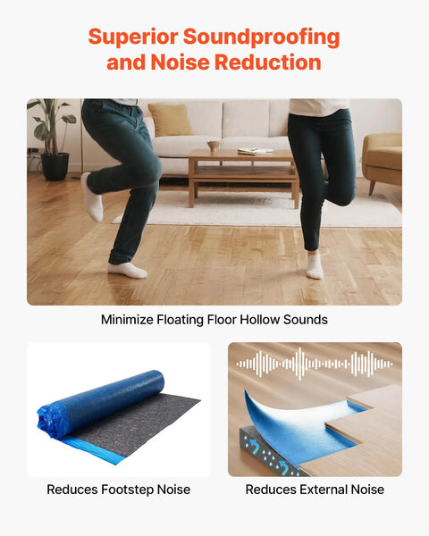 Image showing Heavy Duty Floor Underlayment Roll 3 Mm Thick Laminate Flooring Padding With Vapor Barrier reducing footstep noise.