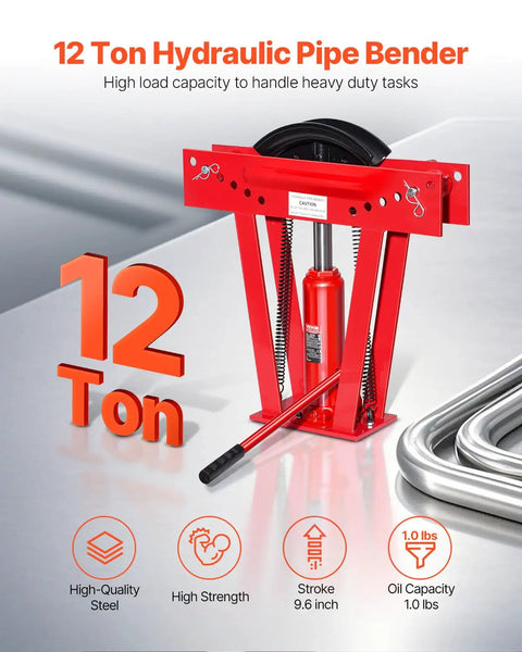 VEVOR 12 Ton Hydraulic Pipe Bender Manual Copper Tube Bending Machine With Six Dies for Piping and heavy-duty tasks.