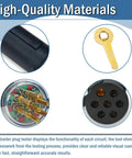 7 Way Round Pin Trailer Truck Circuit Plug Tester Replacement 7865L Left Right Turn Signals Hazard Lights Brake Lights Clearance Tail ABS Workhorse Go To Diagnostic Tool With Winged Handle For Easy Disassembly And Quick Circuit Troubleshooting, black plastic and brass contacts