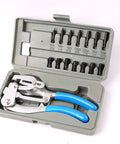 Hand Held Power Punch And Sheet Metal Hole Punch Kit For Auto Body Repair with 7 size precision round holes, case open view