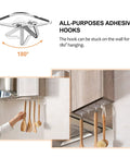 Heavy Duty Adhesive Hooks Set 12 Pack Transparent Wall Hooks For Bathroom And Kitchen Reusable And Removable Waterproof Oilproof Sticky Hooks For Glass Doors And Surfaces No Fuss showing hooks holding kitchen utensils