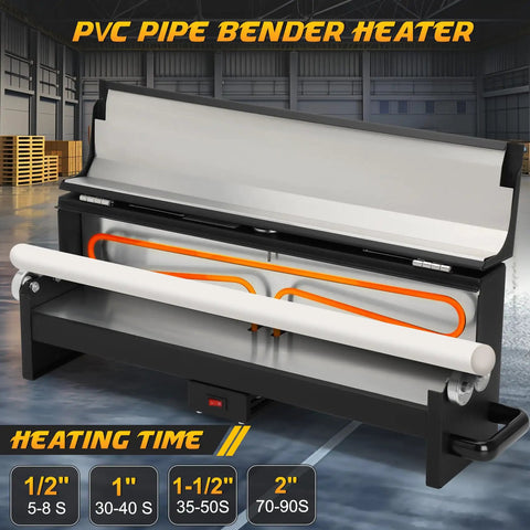 Heavy Duty Electric Pvc Conduit Heater With Temp Control And Safety Shutoff For 1/2 To 2 Inch Pipes Fast 1700W Heating Bender with heating times displayed.