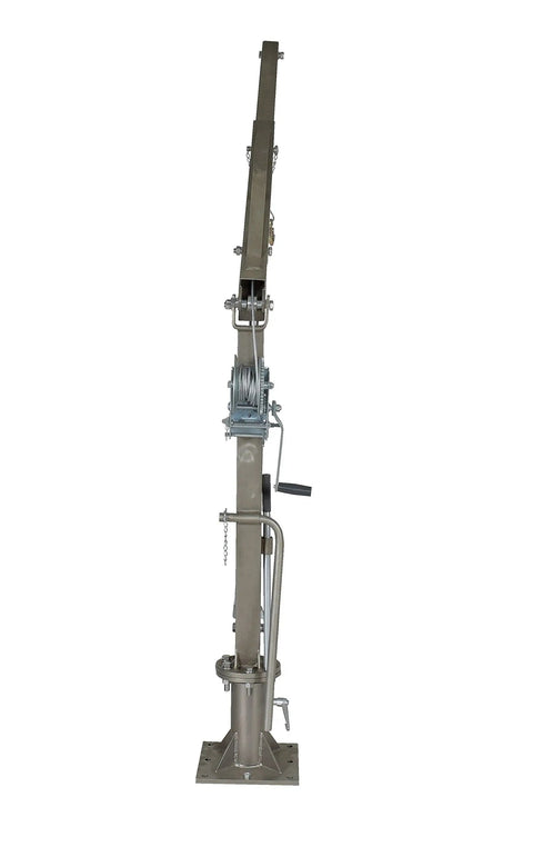 Heavy Duty Stainless Steel Truck Jib Crane With 1000 Lb Capacity And Telescoping Boom side view showing lifting winch and support structure