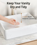 Person's hand testing water flow in Rectangular White Vessel Sink For Bathroom 19x15 Inch Above Counter Vanity Sink