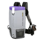 Backpack-style ProTeam Super Coach Pro 6 vacuum cleaner, compatible with HEPA Replacement Filters Twin Pack for Supercharge Indoor Air Quality.