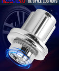 Solid M14 X 1.5 Wheel Lock Lug Nuts With Anti Theft Key Sockets, chrome alloy lug nut with detailed threading and stylish design.