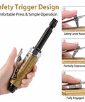 Badass Air Die Grinder With Extended Long Shaft For Tight Squeeze Tasks, Dual Collets, 22000 RPM, showing safety trigger design in use.