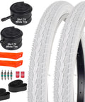 Two Pack 20x1.75 White Bike Tires And Tubes Set For Road Street E-Bike And Wheelchair, puncture resistant, tools included