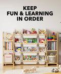 Toy Storage Organizer With Six Shelves And Twelve Bins Bookshelf For Playroom And Bedroom Organization Kid Friendly Design