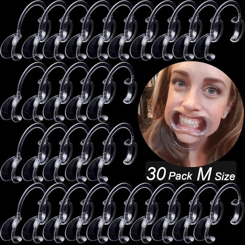Clear 30 Pack Dental Cheek Retractors For Dentist Use Pro Grade Autoclavable Mouth Opener BPA Free C Shape Medium Size Keeps Mouth Open Hands Free For Exams Teeth Whitening At Home Care Party Game And Mouthguard Challenge, 30-pack M size