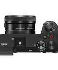 Top view of A6700 Mirrorless Camera Kit With 16 To 50mm Lens, showing controls and lens details.