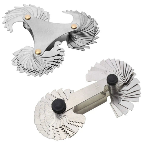 2 Pack Screw Thread Pitch Gauge Tool Set With 51 SAE Blades And 58 Metric SAE British Whitworth Blades, 2 In 1 Pitch Cutting Caliper Gages Measuring Tool For Internal And External Threads