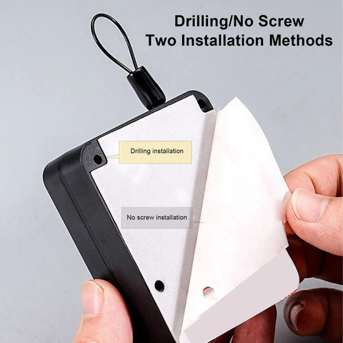 Retractable Door Closer No Drill 1200g Tension With Steel Drawstring installation method options drilling or no screw