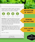 Image of seed packet with instructions for Ten Culinary Herb Seeds Pack For Indoor Kitchen Garden Featuring Basil Cilantro Lavender Dill Parsley Oregano Thyme Sage Chives Marjoram Ideal Starter Kit For Fresh Bangin Homegrown Flavors.