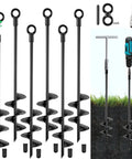 Beefy Heavy Duty Ground Anchors Screw In 18 Inch Kit 6 Pack for Swing Sets Tents Sheds showing spiral steel design.