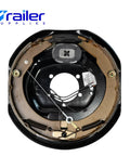 Trailer Supplies electric trailer brake assembly, 12x2 in; inside view showing brake shoes, springs, and wiring.