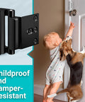 Heavy Duty Home Security Door Reinforcement Lock For Front Door Kid Safe And Kickproof Withstanding 800 Lbs Of Force Metal Deadbolt And Extra Flip Latch Secure Inside Door For Peace Of Mind Home Defender installed on door with child and dog