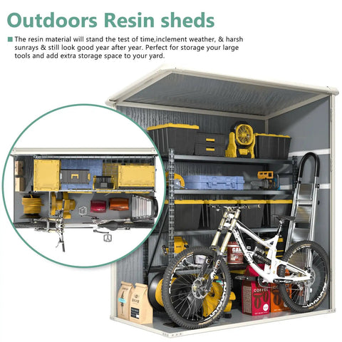 5x3 Foot Resin Outdoor Storage Shed With Floor And Lockable Door Heavy Duty Plastic Shed For Garbage Cans Tools Lawn Gear inside view