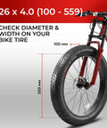 Pair Of 26 X 4.0 Fat Mountain Bike Tires Foldable 100559 Anti Puncture 3mm Nylon Antipuncture With Kevlar Bead For All Terrain Grippy Traction On Sand Snow Dirt Standard 26 Inch Fat Rims, shown on bike