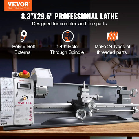 Premium Benchtop Metal Lathe With A Beefy 750W Brushless Motor And Cruising 0 To 2500 RPM variable speed for advanced machining.