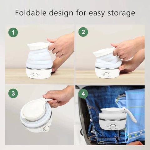Travel Foldable Electric Kettle With Collapsible Food Grade Silicone 700ml Capacity Fast 850W Boiling For Tea And Coffee On The Go 110V Portable White Design