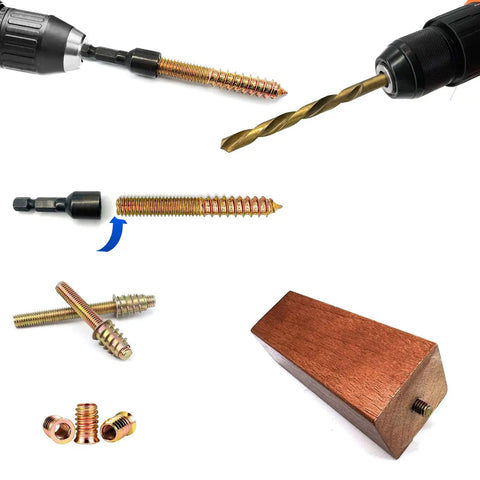 Heavy Duty Hanger Bolts Kit With Alloy Driver And HSS Twist Drill Included, showing galvanized carbon steel bolts and tools