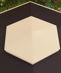 Top view of Easy Up 13 By 13 Pop Up Gazebo With Zippered Mesh Sides, beige shade shelter with sturdy steel frame, patio event tent.