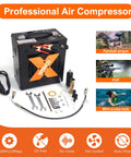 Professional air compressor for mini scuba tank, shown with accessories for use with Ultra Compact 1L Portable Scuba Tank With Gauge