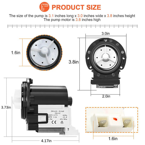 2026 Upgraded Washer Drain Pump Motor Replacement 4681EA2001T 3.1 x 3.0 x 3.8 inch front load washer pump with connector