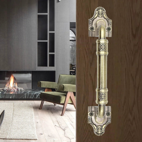 Antique Bronze 10 Inch Sliding Barn Door Handle No Drilling Two Sided Design Easy Install Rustic Pull for Interior Doors