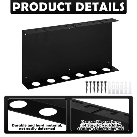 Heavy Duty Fishing Rod Holder Wall Mount For Garage Or Shed, 5-Rod Iron Rack With Reel Slots, Ceiling Or Wall Mount, indoor outdoor use.