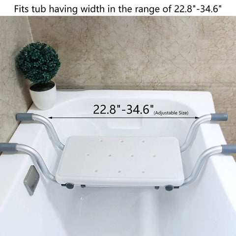 Heavy Duty Aluminum Bath Bench Seat For Tub Adjustable Width 22.8 To 34.6 Inches fitted on bathtub edges