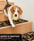 Dog on stairs with Set Of 15 Skid Resistant Carpet Stair Treads 9 Inch By 36 Inch Espresso Brown And Golden Cream Non Slip Backing