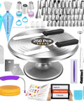 Front view: Aluminum cake decorating kit with 12-inch turntable and 250-piece tip set (48 tips, 3 Russian nozzles)