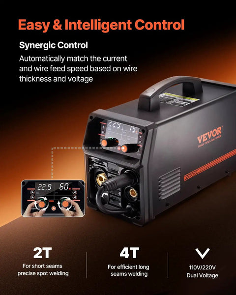 Workhorse 250A 5 In One MIG Welder With Pulse Arc Gasless MIG Flux Core MMA And Lift TIG 110V 220V Dual Voltage with LCD Display