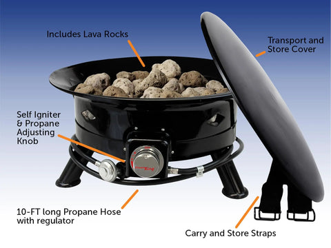 Smokeless 24 Inch Portable Propane Fire Pit Bowl With 58K BTU Self Igniter 10 Foot Hose Cover And Carry Straps